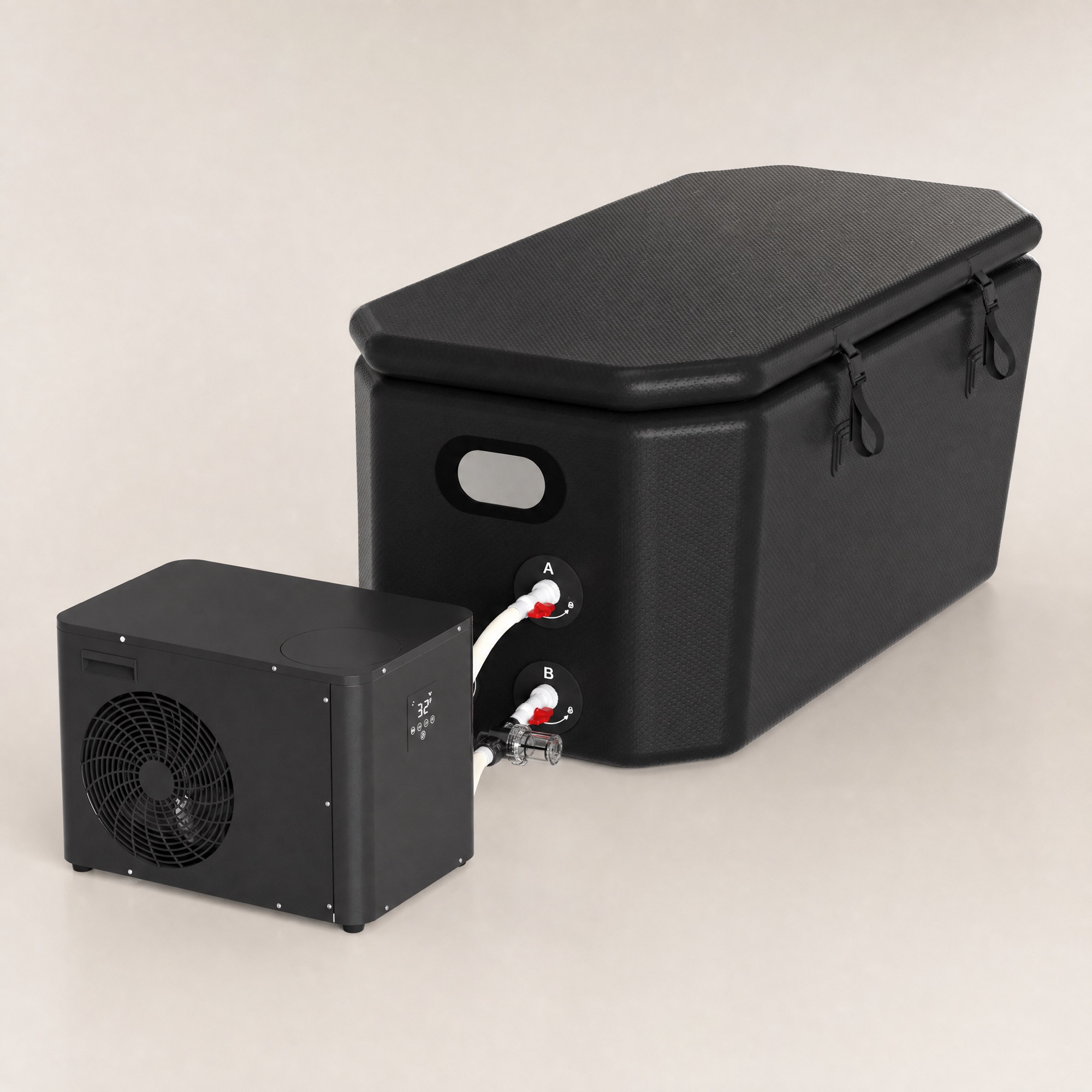 Caldrya tub and Pro chiller together on a pale background
